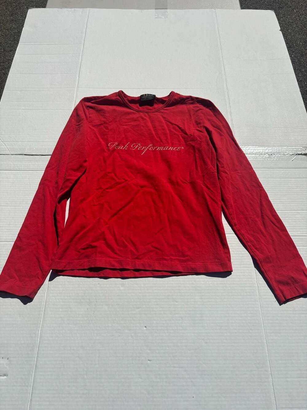 Vintage Peak Performance Red Script Logo Long Sleeve Tee Women’s Large